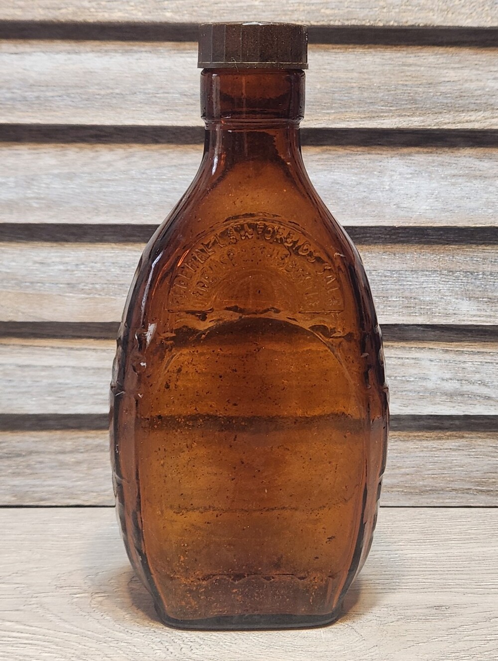 Vintage 1950 Federal Law Forbids Sale Half Pint Amber Glass W Cap Armstrong D126